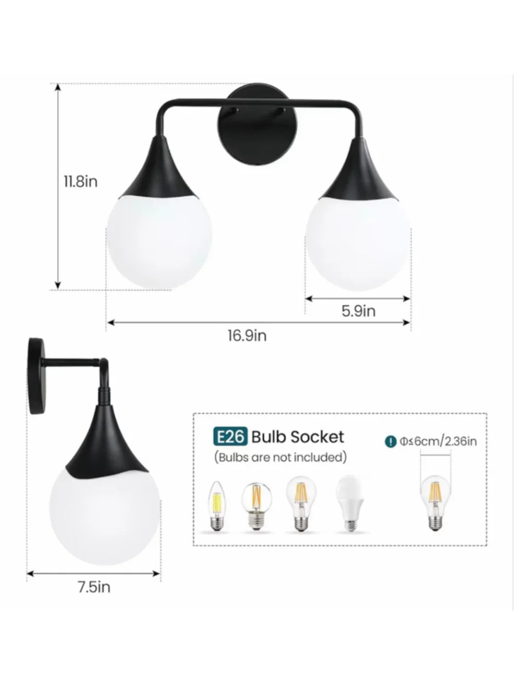 NEW Bathroom Vanity Light Fixtures 2 Lights Mid Century Farmhouse